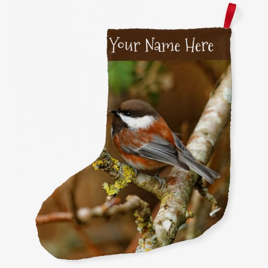 Cute Chestnut Backed Chickadee Songbird Grote Kerstsok (Achterkant)