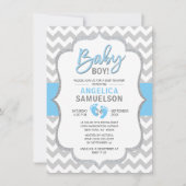 Cute Chevron Blue Gray Feet Baby shower BOY Kaart (Voorkant)