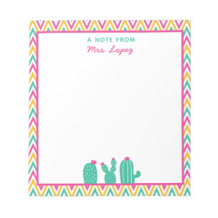 Cute Chevron Cactus Pink Flowers Teacher Notitieblok