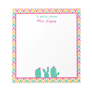 Cute Chevron Cactus Pink Flowers Teacher Notitieblok