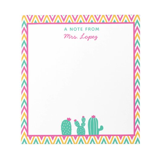 Cute Chevron Cactus Pink Flowers Teacher Notitieblok (Voorkant)