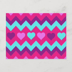 Cute Chevron Hearts Pink Blauwgroen Teen Girl Gift Briefkaart