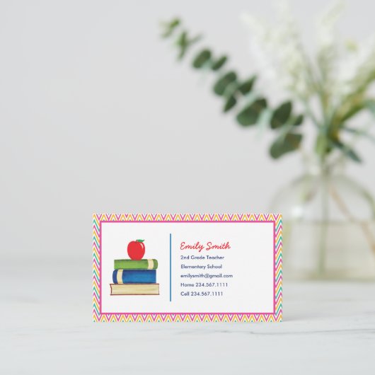 Cute Chevron Pattern Waterverf Apple Book Visitekaartje (Staand voorkant)