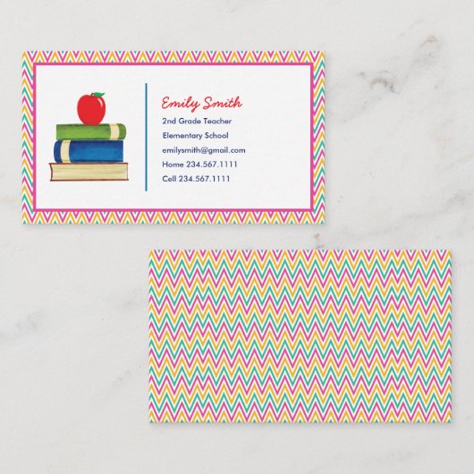 Cute Chevron Pattern Waterverf Apple Book Visitekaartje (Voorkant / Achterkant)