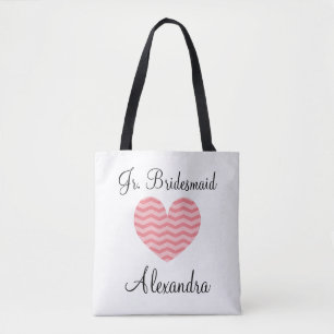 Cute chevron stripe coral roze hart jr bridesmaid tote bag