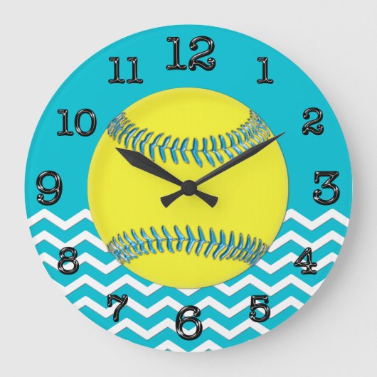 Cute Chevron Turquoise Softball Wall Decor CLOCK Grote Klok (Voorkant)