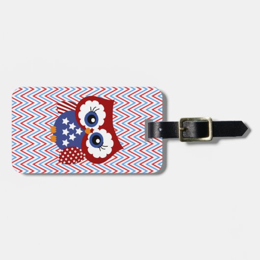 Cute Chevron Zigzag and Patriotic Owl Bagagelabel (Voorkant horizontaal)