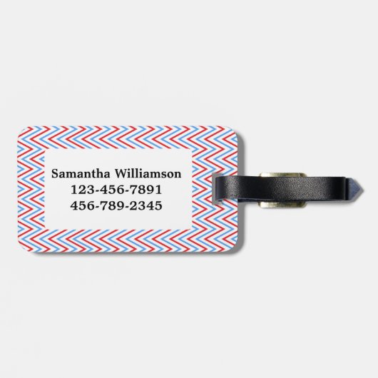 Cute Chevron Zigzag and Patriotic Owl Bagagelabel (Achterkant horizontaal)