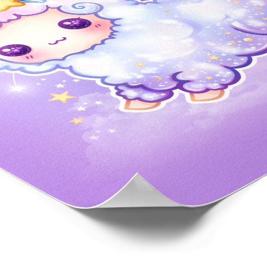 Cute chibi alpaca met kawaii vallende ster poster (Hoek)