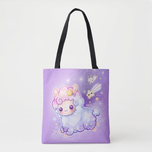 Cute chibi alpaca met kawaii vallende ster tote bag (Voorkant)