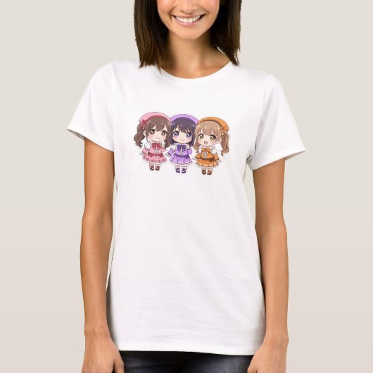 Cute Chibi Anime Girls Trio Women's T-Shirt (Voorkant)