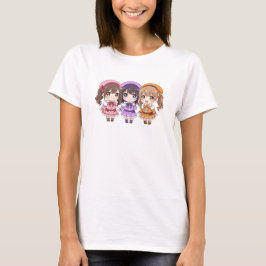 Cute Chibi Anime Meisjes Trio Dames T-Shirt