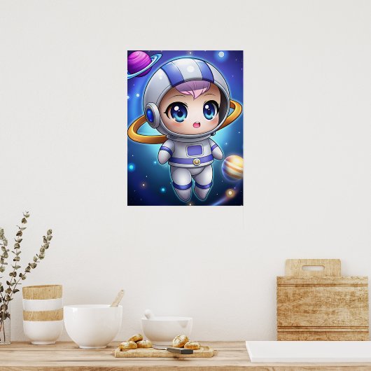 Cute Chibi Astronaut Girl Space Explorer Kawaii Poster (Keuken)