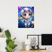 Cute Chibi Astronaut Girl Space Explorer Kawaii Poster (Thuiskantoor)
