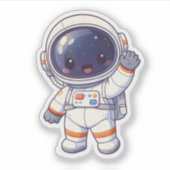 Cute Chibi Astronaut Waving Space Sticker (Voorkant)