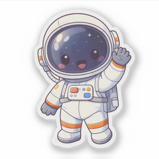 Cute Chibi Astronaut Waving Space Sticker (Voorkant)