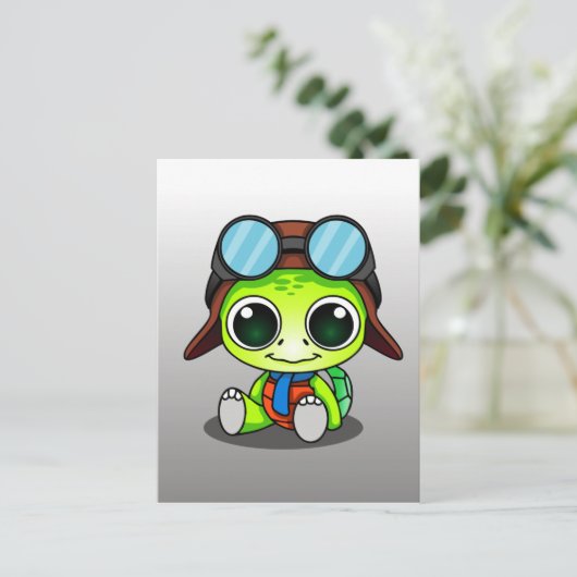 Cute Chibi Aviator Turtle Briefkaart (Staand voorkant)