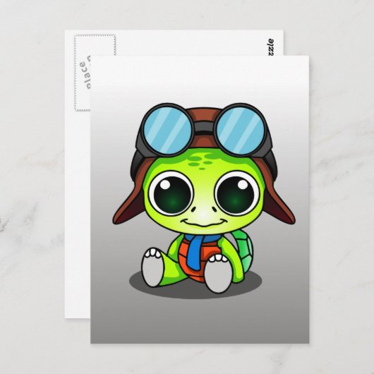 Cute Chibi Aviator Turtle Briefkaart (Voorkant / Achterkant)