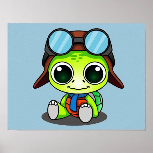 Cute Chibi Aviator Turtle Poster (Voorkant)