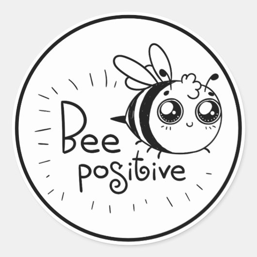 Cute Chibi Bee illustration Quote Ronde Sticker (Voorkant)