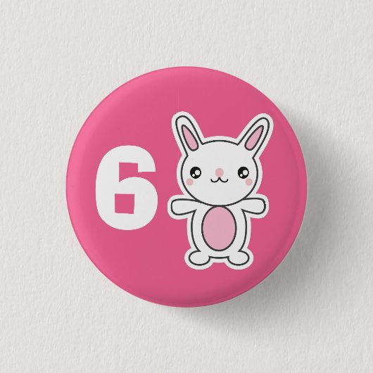 Cute Chibi Bunny Pink Custom Birthday Age Kinder Ronde Button 3,2 Cm (Voorkant)