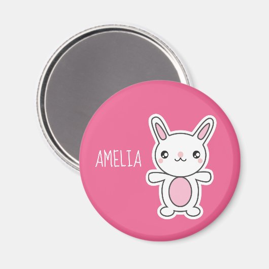 Cute Chibi Bunny Pink Personalized Magneet (Voorkant / Achterkant)