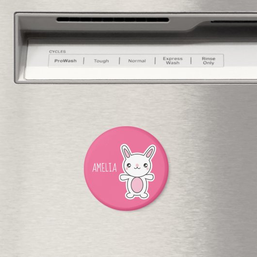 Cute Chibi Bunny Pink Personalized Magneet (Insitu (Vaatwasser))