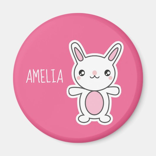 Cute Chibi Bunny Pink Personalized Magneet (Voorkant)