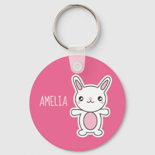 Cute Chibi Bunny Pink Personalized Sleutelhanger