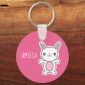 Cute Chibi Bunny Pink Personalized Sleutelhanger (Voorkant)