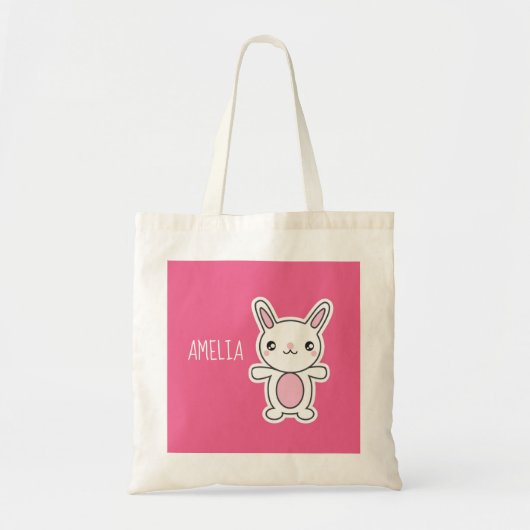 Cute Chibi Bunny Pink Personalized Tote Bag (Voorkant)