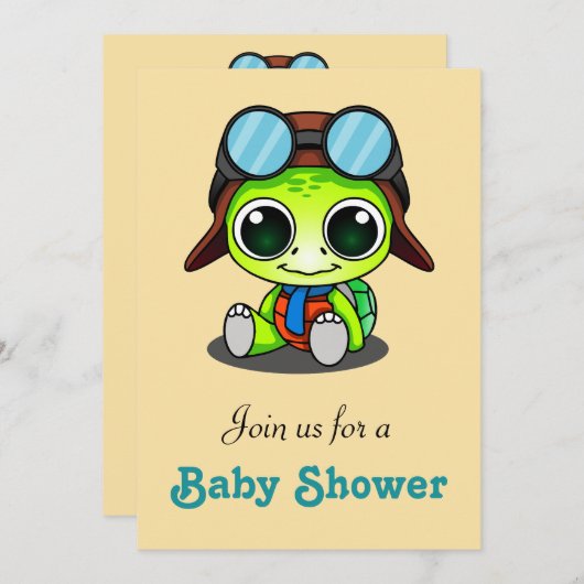 Cute Chibi Cartoon Turtle Baby shower Kaart (Voorkant / Achterkant)