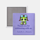 Cute Chibi Cartoon Turtle in Aviator Pet Hartelijk Magneet (Voorkant / Achterkant)