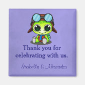 Cute Chibi Cartoon Turtle in Aviator Pet Hartelijk Magneet (Voorkant)