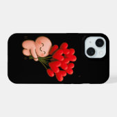 Cute Chibi Character Holding Red Heart Balloons iPhone 15 Case (Achterkant horizontaal)