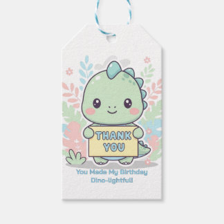 Cute Chibi Dinosaur Pastel 1st Birthday Gift Tag Cadeaulabel