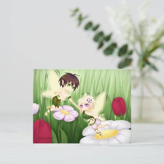 Cute Chibi Fairy Boy en girl Briefkaart (Staand voorkant)
