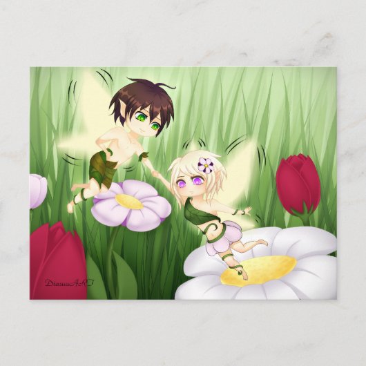 Cute Chibi Fairy Boy en girl Briefkaart (Voorkant)