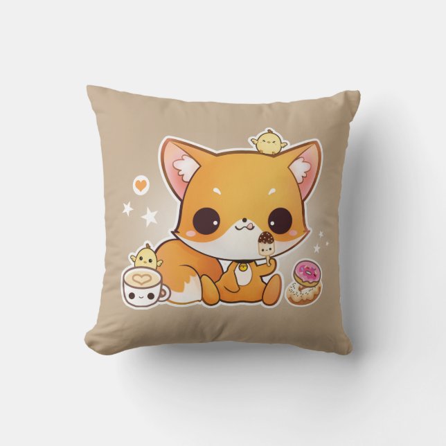 Cute chibi fox met kawaii-icecream kussen (Voorkant)