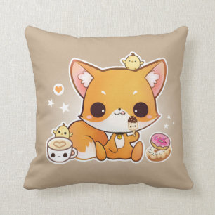 Cute chibi fox met kawaii-icecream kussen