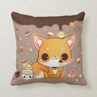 Cute chibi fox met kawaii-icecream kussen