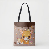 Cute chibi fox met kawaii-icecream tote bag (Voorkant)