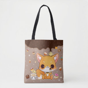 Cute chibi fox met kawaii-icecream tote bag