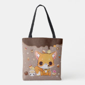 Cute chibi fox met kawaii-icecream tote bag (Achterkant)
