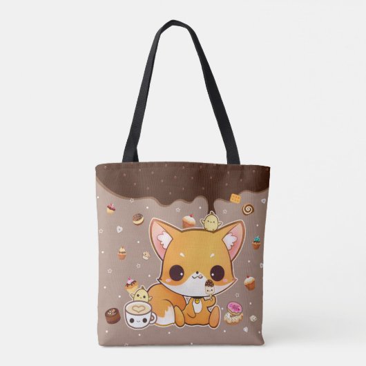 Cute chibi fox met kawaii-icecream tote bag (Achterkant)