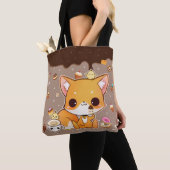 Cute chibi fox met kawaii-icecream tote bag (Dichtbij)