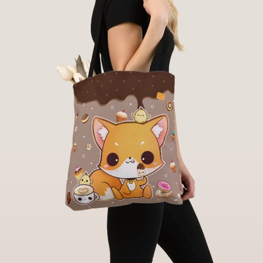 Cute chibi fox met kawaii-icecream tote bag (Dichtbij)