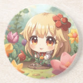 Cute Chibi Gardening Zandsteen Onderzetter (Voorkant)