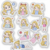 Cute Chibi Girl Emotions Vinyl Sticker Set (Voorkant)
