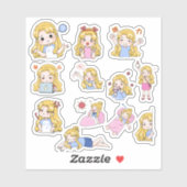 Cute Chibi Girl Emotions Vinyl Sticker Set (Vel)